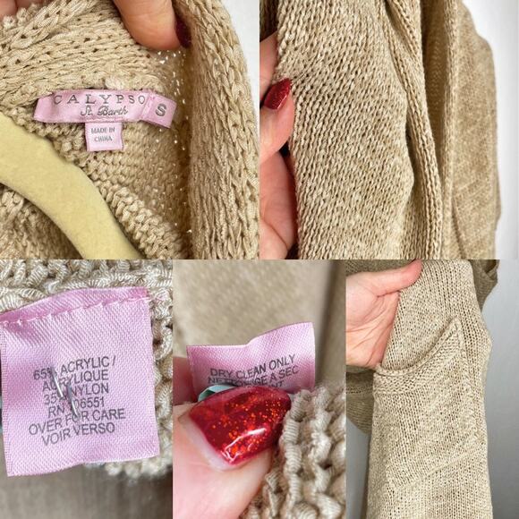 Calypso St. Barth Camel Knit Long Open Waterfall Cardigan Duster Sweater Vest Sm - Picture 12 of 13